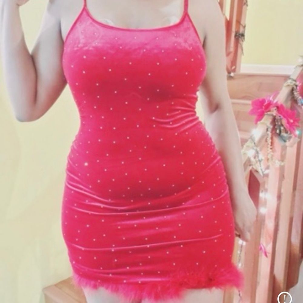 Red Velvet Rhinestone Mini Dress - Picture 7 of 7